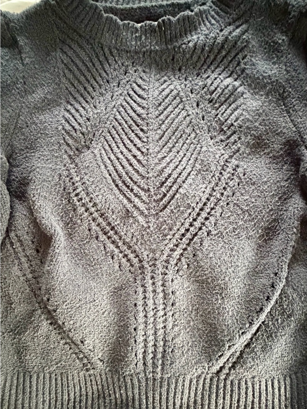 Anthropologie Black Textured Chevron Puff Sleeve Sweater